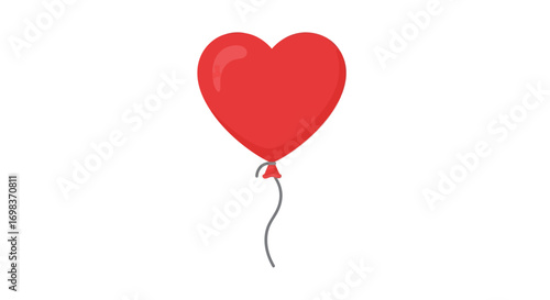 Red Heart-Shaped Balloon with String Symbol of Love and Affection.