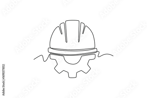 Safety at work concept. Single line draw design. Vector graphic illustration