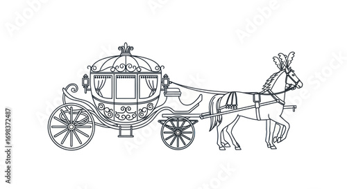 Ornate Horse-Drawn Carriage with Detailed Embellishments and a Single Horse.