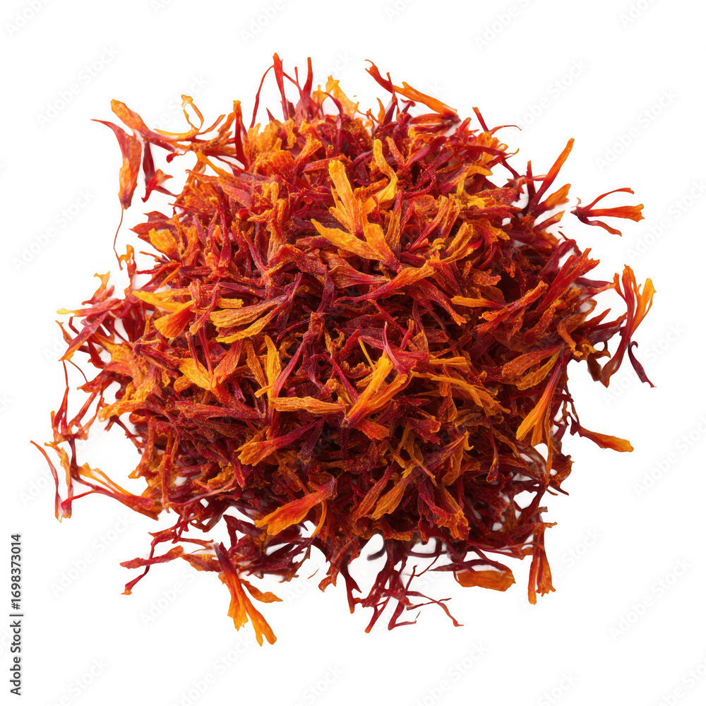 Naklejka premium Dried saffron spice pieces isolated [Transparent Background PNG].