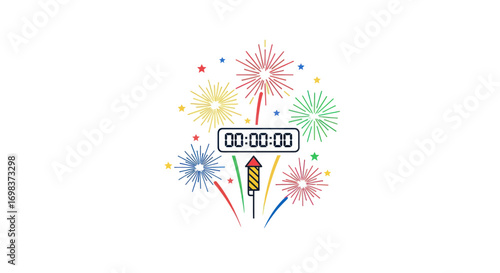 Colorful Fireworks Display with Countdown Timer.