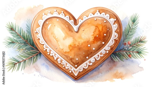 Watercolor heart-shaped gingerbread