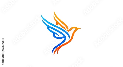 A vibrant logo featuring a stylized bird with blue and orange wings, soaring gracefully.