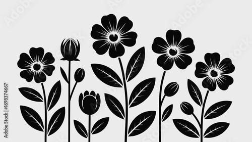 Stylized black floral arrangement vector illustration scalable eps icon for decorative use silhouette vector illustration white background