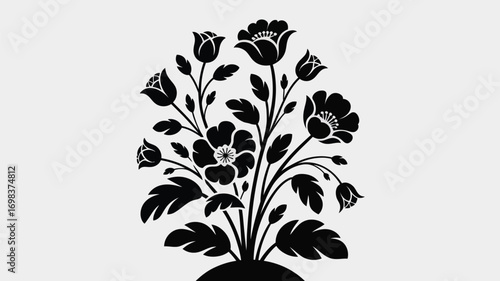 Elegant vector illustration of a black silhouette floral arrangement scalable eps graphic silhouette vector illustration white background