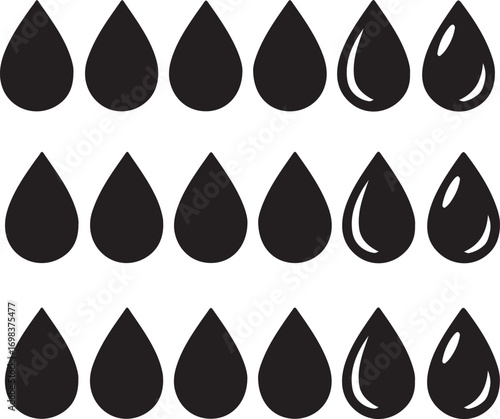 Black water drops in a row offer a clean and modern graphic element for creative projects and visual designs