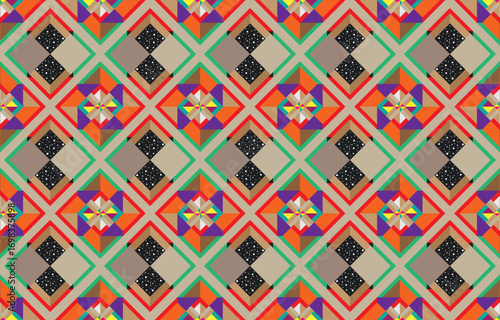 Retro Navajo tribe vector seamless design in various colors. Print of Aztec Fancy Geometric Art. Wallpaper, Fabric Design, Fabric, Paper, Cover, Textile, Weave, and Wrap are all terms that can be used
