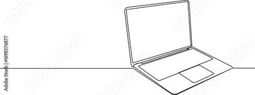 continuous single line drawing of laptop computer, line art vector illustration