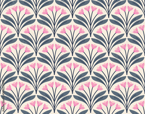 Abstract floral seamless pattern. Vector art deco texture. Geometric minimalist background.