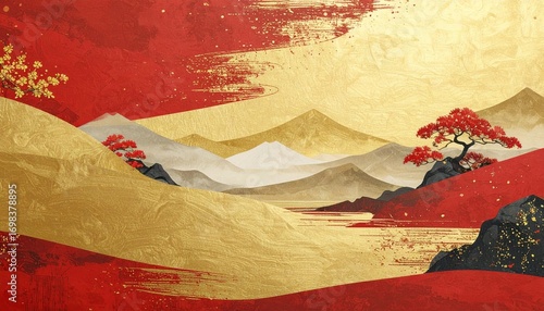 Wallpaper Mural 優雅な和風イメージの背景素材（金、赤） Torontodigital.ca