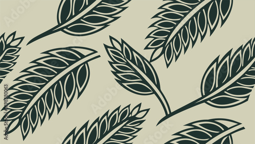 Classic seamless pattern of stylized wheat stalks or laurel wreaths in a vintage emblem style