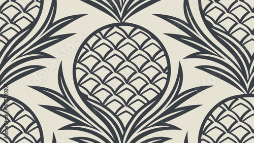 Elegant seamless pattern of stylized pineapples in a classic tropical damask style
