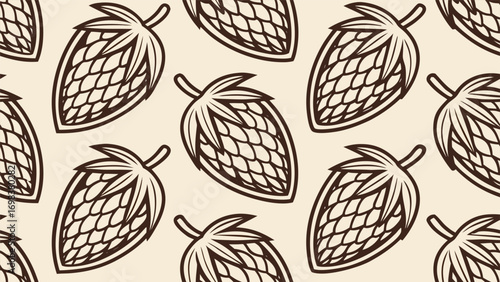 Vintage Hop Seamless Pattern, Hand Drawn Engraving Style Illustration for Brewery and Craft Beer