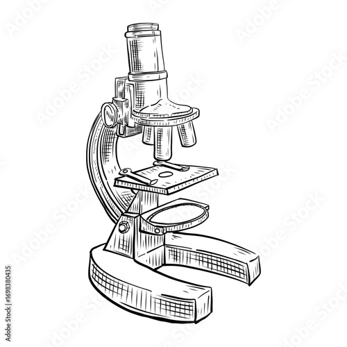 Hand drawn sketch microscope scientific tool illustration isolated on white background