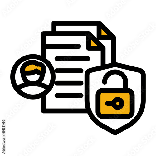 Lock Data Privacy Protection (Outline Color Lineal Style)