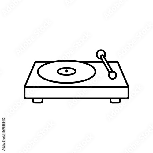 Minimalist line art of a vintage turntable on transparent background  