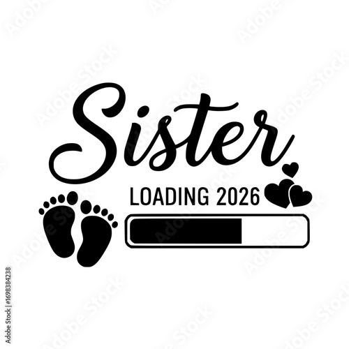 sister loading 2026. A heartwarming announcement of a future sibling's arrival, captured in a charming digital illustration, a visual representation of excitement. 