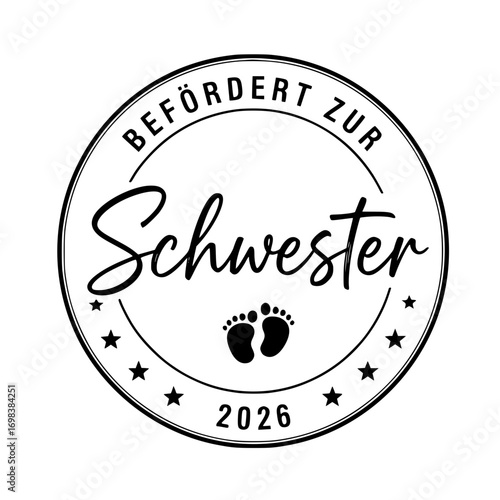 An adorable and simple design marking a baby's footprints in a loving message that encapsulates the excitement of becoming an older sister.
