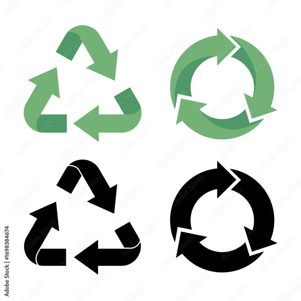 Obraz premium Recycle symbol set. Green arrows loop. Environmental protection vector. Sustainable living concept. .