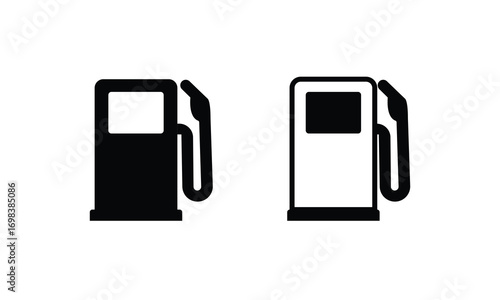 Minimalist black gas pump icons isolated on white background. Perfect for fuel, petrol, gas station, transportation, travel, and energy industry illustrations or infographic design elements.