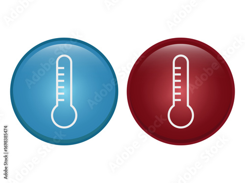 Blue and red thermometer. Temperature symbol icons. Weather forecast design. Vector climate emblem.
