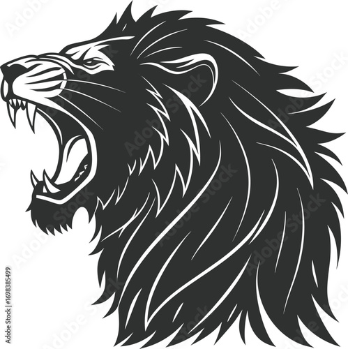 Fierce roaring lion head silhouette with detailed mane