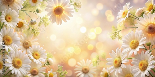 A radiant arrangement of delicate white daisies, illuminated by a soft, warm glow, creates a serene and idyllic springtime scene.