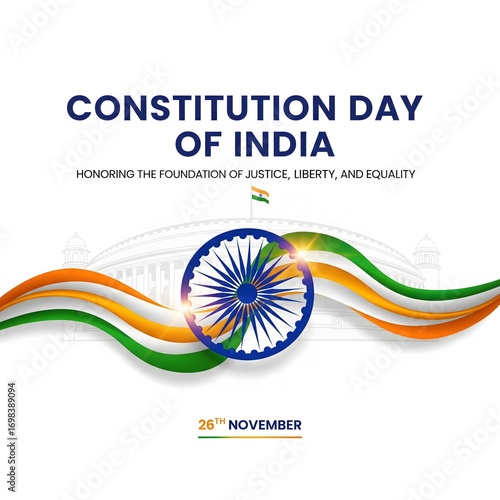 Constitution day of india with ashok chakra and indian flag colors