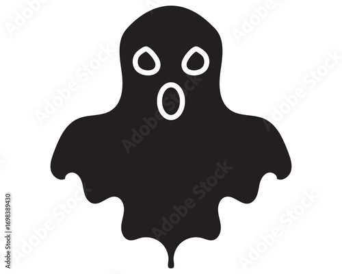 Scary ghost icon with red eyes for Halloween. Simple ghost illustration with red eyes and open mouth, designed as a spooky Halloween icon on a dark background