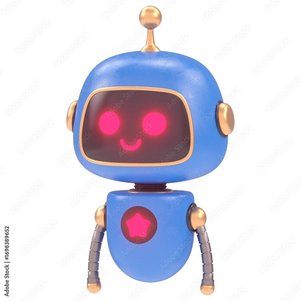 Naklejka premium 3D cute blue robot with a star