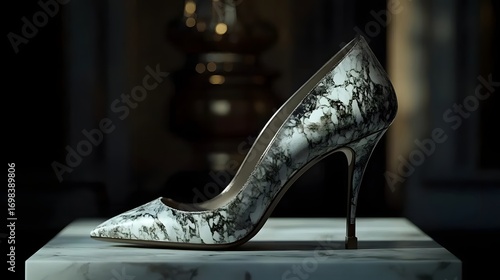 Sophisticated Marble Print Shoes in Warm Dim Lighting
