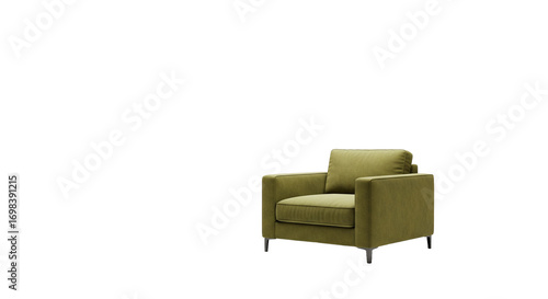 Minimalist Room with Beige Walls and Olive Green Armchair 