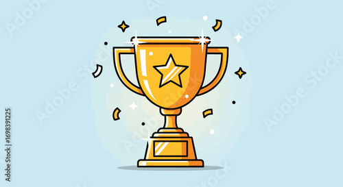 Golden winner trophy cup with a star illustration.