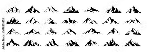 Collection of Black and White Mountain Silhouettes in Various Styles