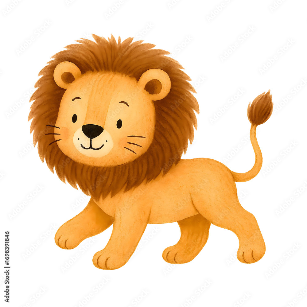 Obraz premium Cute Watercolor Lion Illustration, Adorable Safari Animal Clipart