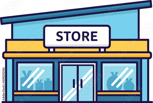 Modern storefront building with a large sign vector illustration.