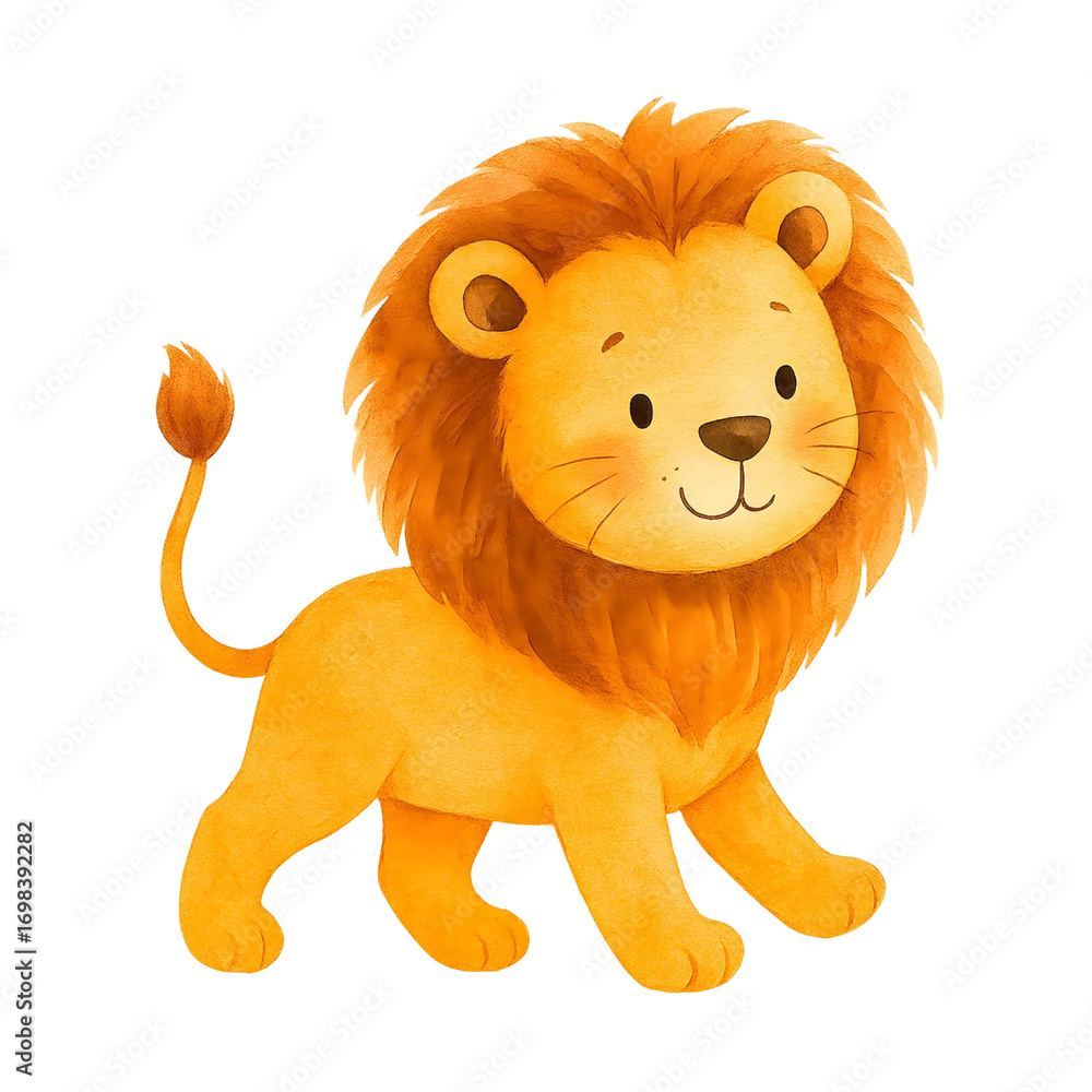 Obraz premium Cute Watercolor Lion Illustration, Adorable Safari Animal Clipart