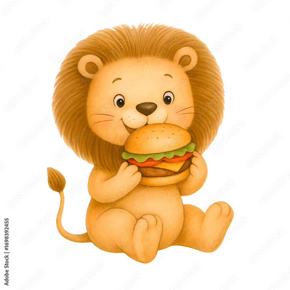 Obraz premium Cute Watercolor Lion Illustration, Adorable Safari Animal Clipart