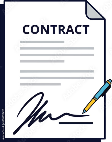 Signed legal contract document with a pen for business agreement.