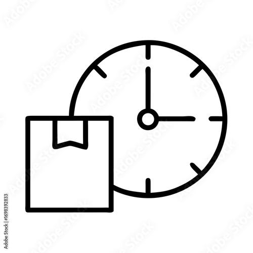 Delivery time icon with box and clock. Outline symbol for fast shipping service, express logistic, and punctual parcel delivery. Vector illustration