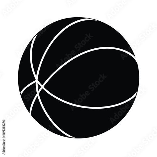 Dynamic black silhouette of a basketball on a clean white background