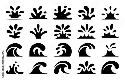 Collection of Black and White Water Splash and Wave Icons