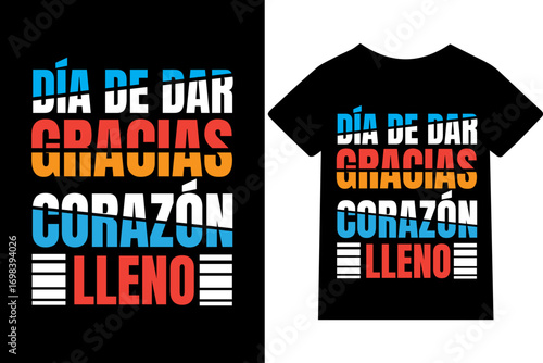 Día de dar gracias, corazón lleno -Diseño de camisetas, frases, carteles, tazas y tipografía creativa.