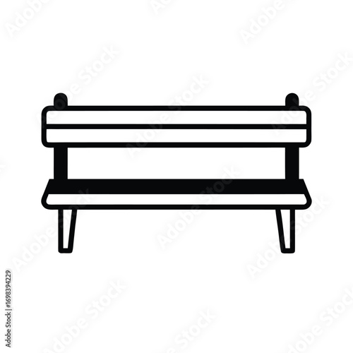 Minimalist black bench silhouette on a clean white background