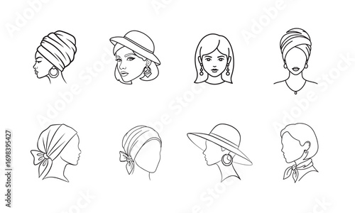 Headwrap & Hat Illustration: Women's Fashion Line Art