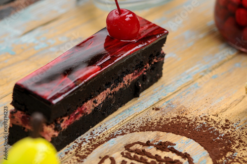 desserts chocolate cake with cherries