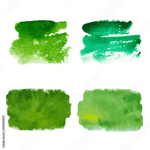 Set green paint brush strokes, hand drawn. collection vector abstract gradient lines and blots on white isolated background
