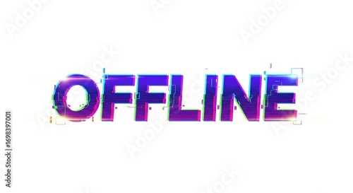 The word OFFLINE in a purple and blue glitchy digital font on a white background.