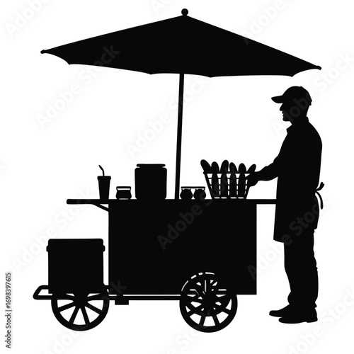 Street food vendor cart silhouette illustration business theme