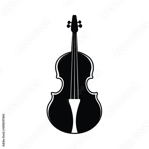 Minimalist black cello silhouette on a clean white background